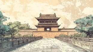 襄樊旅游手绘建筑插画