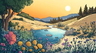 自然风景扁平画