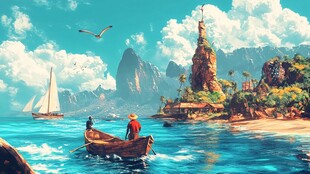 原始海边生活场景