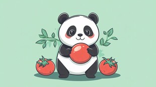 吃苹果的熊猫插画