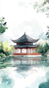 插画爱晚亭