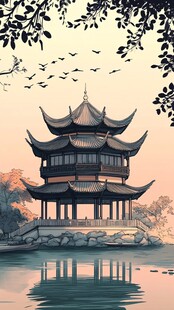 插画爱晚亭