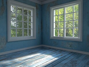 阳光照进蓝色的房间