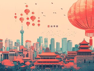 华东地区城市建筑插画