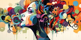 色彩抽象人物手绘挂画