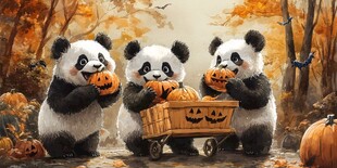 万圣节熊猫插画