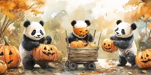 万圣节熊猫插画