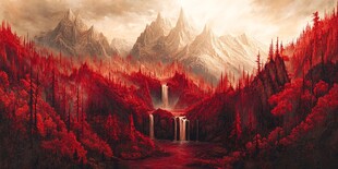 质感红色山水背景墙