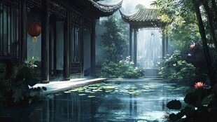 古风庭院插画