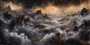 流体画金色山河