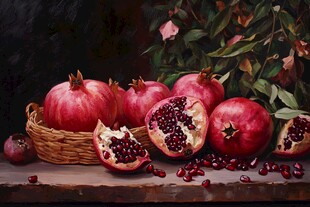 石榴油画