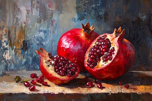 石榴油画