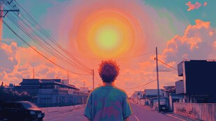 手绘追日的少年