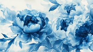 蓝色唯美牡丹装饰画