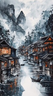 吊脚楼油画