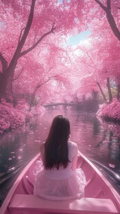 樱花少女背影