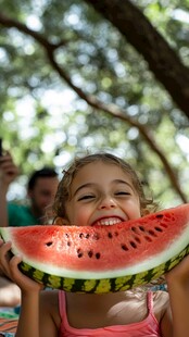 开心的抱着西瓜