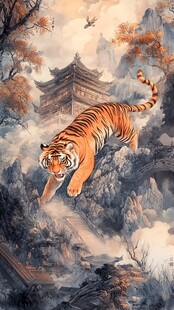 虎年吉祥猛虎下山新年