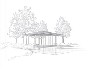 凉亭线稿