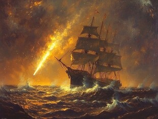 风暴中的帆船风景油画