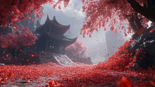 楼阁古风仙鹿仙景