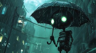 钢铁城市雨天的城市