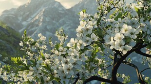 山间果树开花