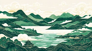 山水线包装插画