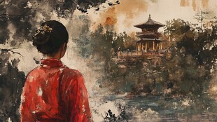 插画爱晚亭