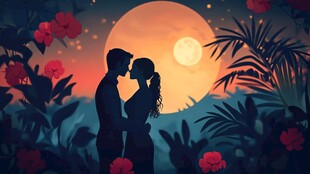 浪漫情侣插画背景