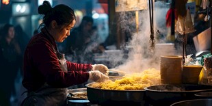 端烧饭卖的女人