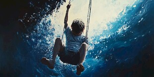 水幕中的小男孩