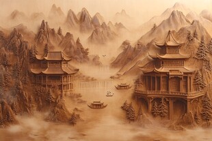 金色浮雕山水画