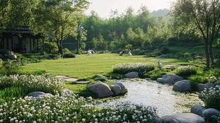 中式小区绿植植被草地