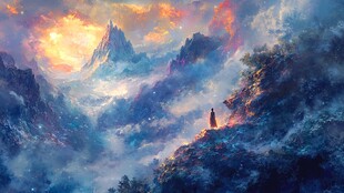 天界晓钟风景插画