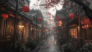 挂红灯笼锦里古街