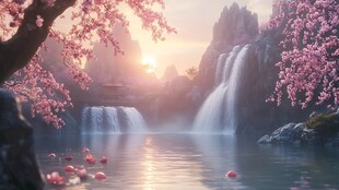 桃花梅花日出山涧