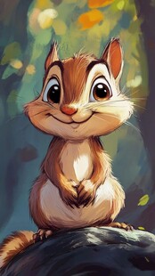 软萌松鼠手绘装饰画