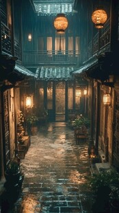 古宅雨夜绿意