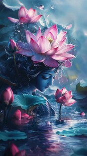 荷花图佛像意境禅意