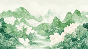 古风青绿金碧山水画