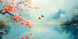 唯美花鸟风景画