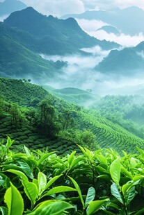云雾晨雾采茶