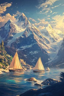 雪山渔舟河流山峰环保