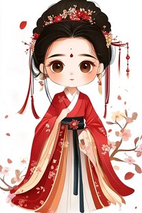 卡通红色汉服女孩