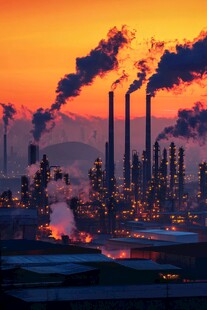 落日下的化工厂