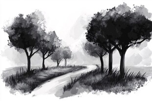 手绘艺术林荫