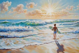 手绘冲浪的男孩