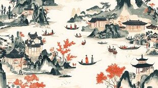 巨幅古典古风山水画