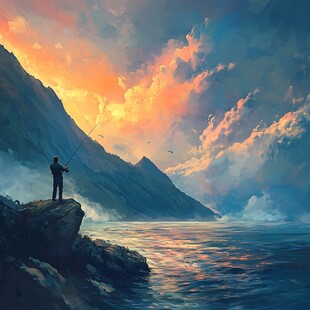钓鱼风景画